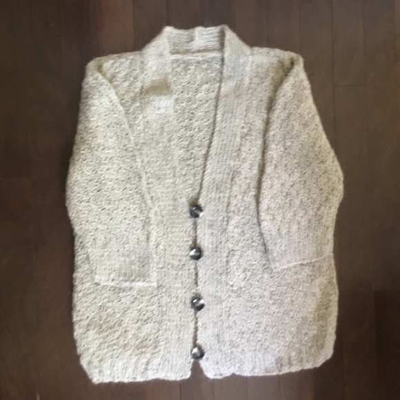 HAND KNIT oversized Oatmeal Grandpa Cardigan XL 1X - Picture 5 of 5